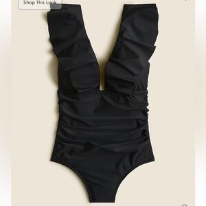 J. Crew Long-torso ruched ruffle one-piece swimsuit - Black - 8 Long Torso